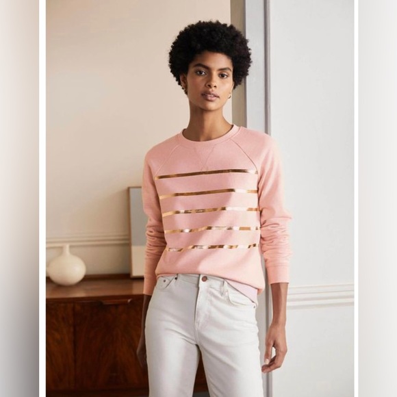 Boden XL Pink Gold Foil Striped Crew Neck Printed Cotton Sweatshirt Pullover Top - Picture 10 of 13